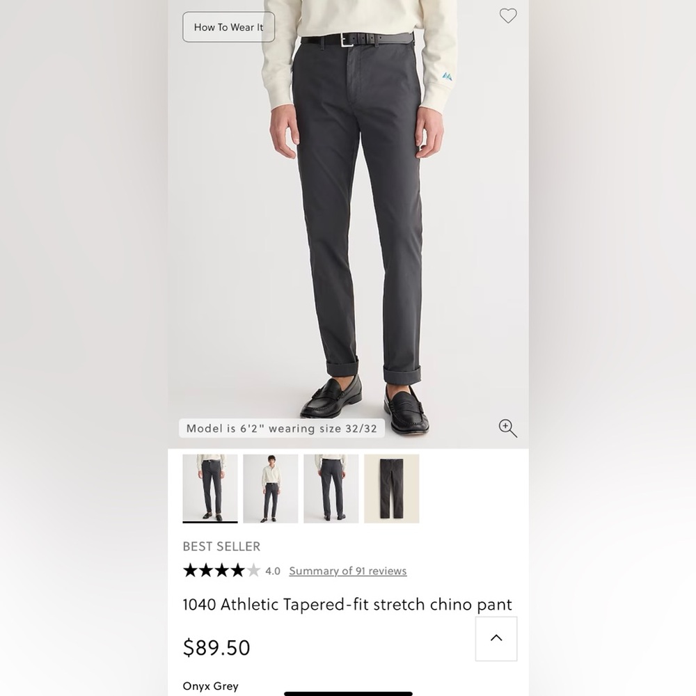 J.Crew 1040 Athletic Tapered-fit stretch chino pant - Onyx Grey